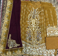 Demir Embroidered Semi Stitched Chiffon By Noors – D1 (Mustard)