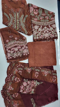 Demir Embroidered Semi Stitched Chiffon By Noors – D5 (Dull Rust)
