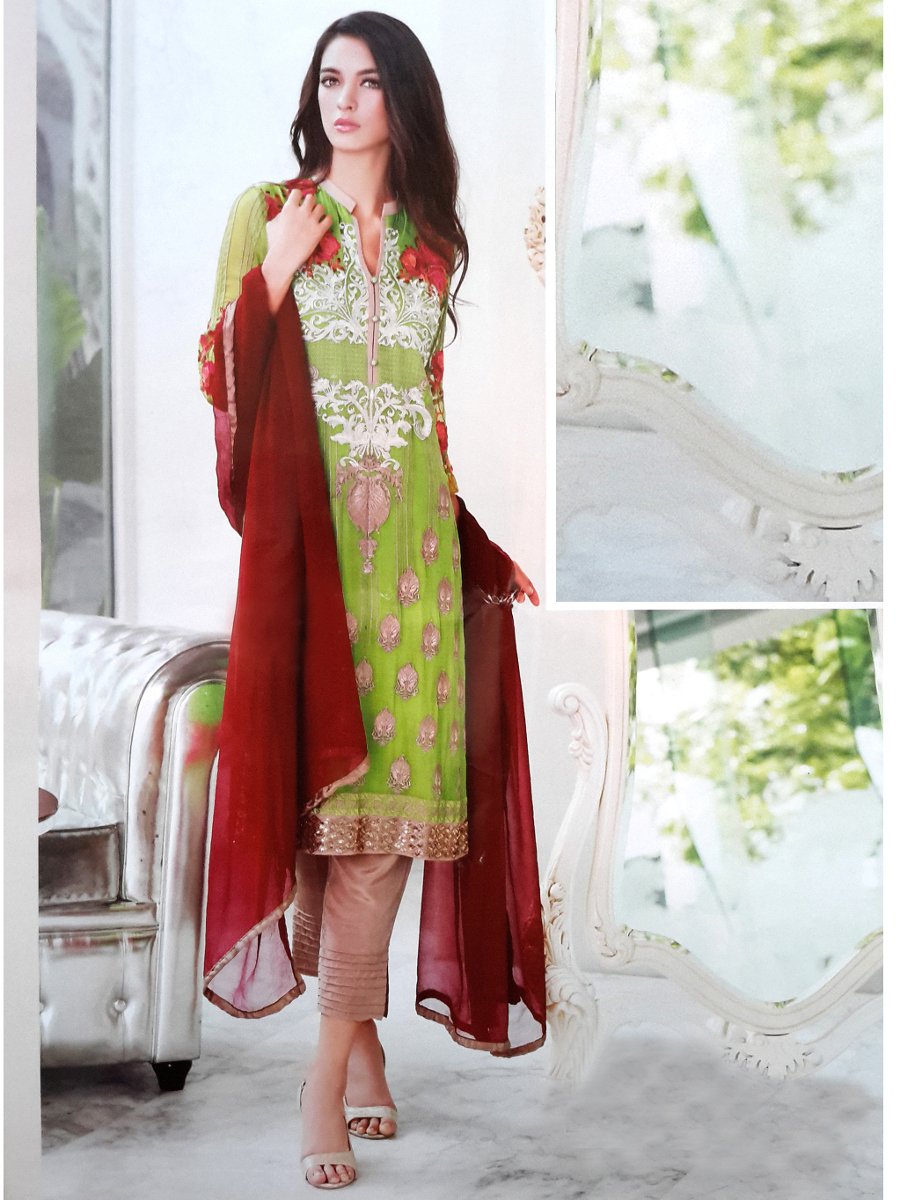 Charizma Embroidered Semi Stitched Suit – Green