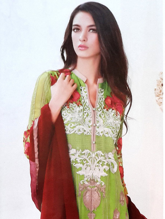 Charizma Embroidered Semi Stitched Suit – Green