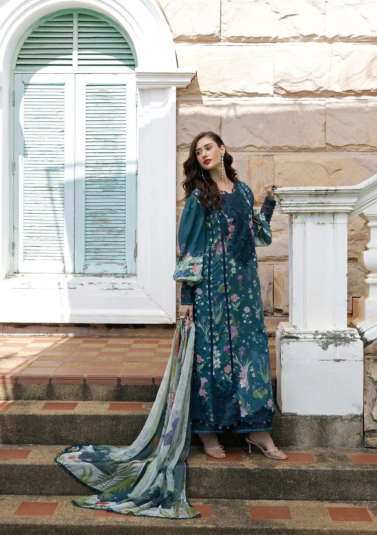 Elaf Signature Embroidered Lawn Prints – ESA-5A OCEANA VEIL