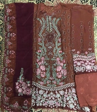 Demir Embroidered Semi Stitched Chiffon By Noors – D5 (Dull Rust)