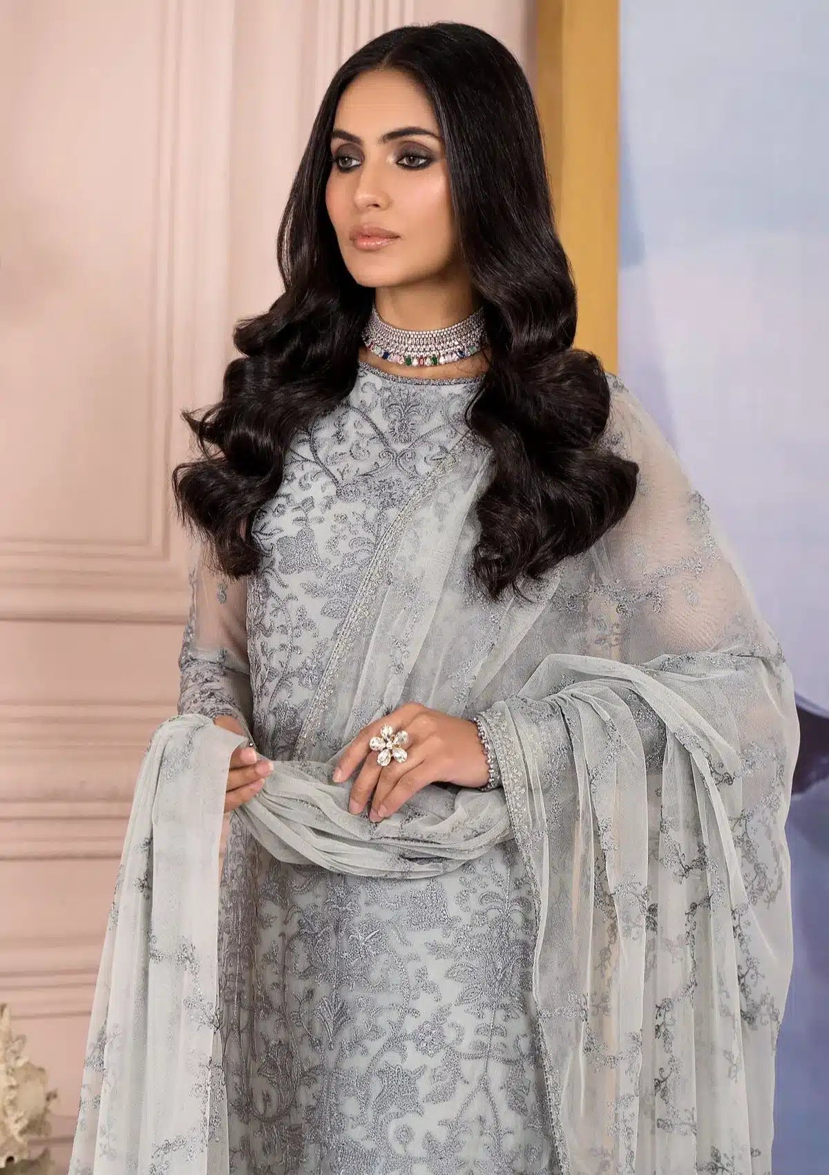 Afreen Luxury Formal Collection By Zarif – ZA 02 STEEL GREY