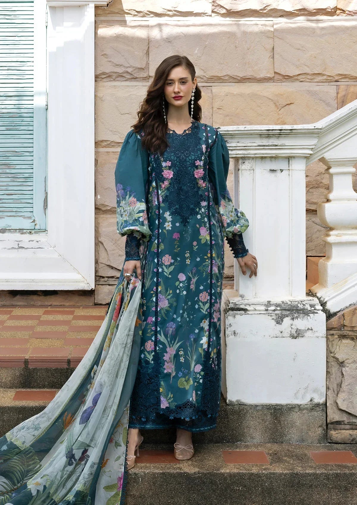 Elaf Signature Embroidered Lawn Prints – ESA-5A OCEANA VEIL