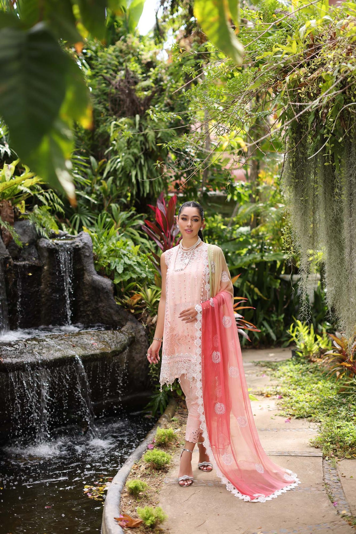 Noor by Saadia Asad Luxury Chikankari Lawn Collection – D7-B Peach multi