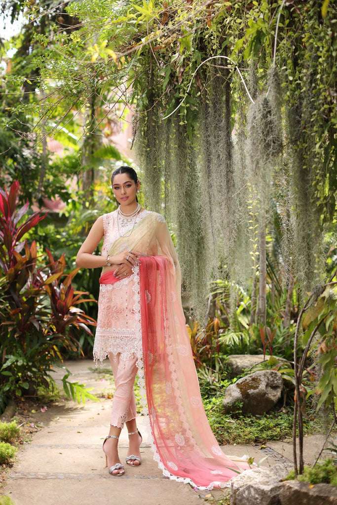 Noor by Saadia Asad Luxury Chikankari Lawn – D7-B Peach multi