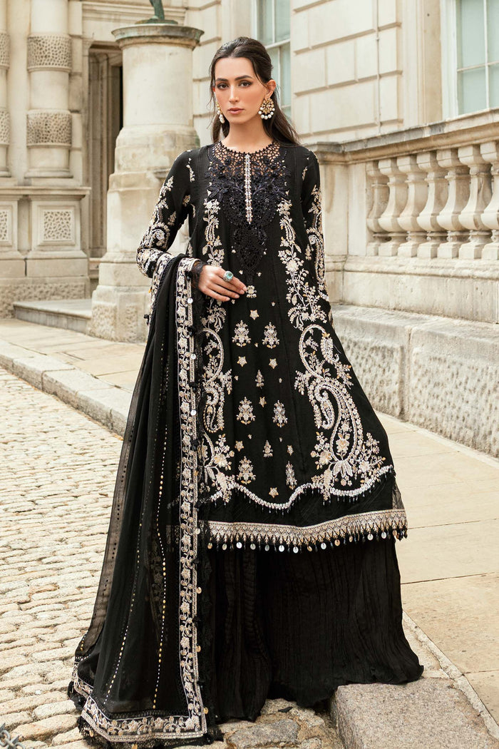 MARIA B Soiree Unstitched Embroidered Raw Silk Suit WF-09-03-Black