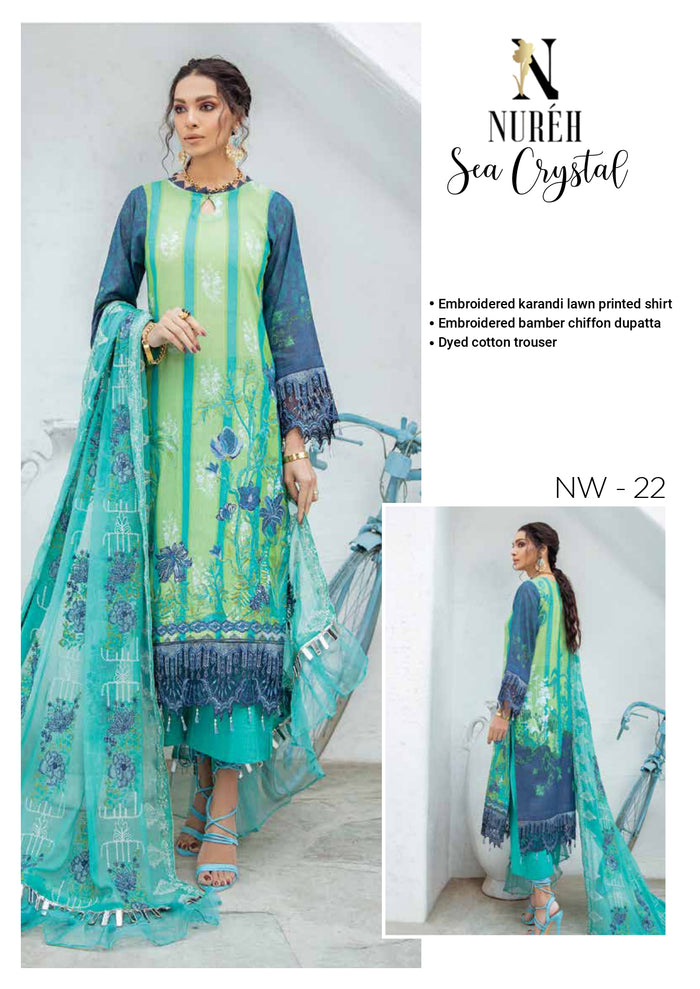 Nureh Lawn Karandi 2021 – (Sea Crystal) NW-22