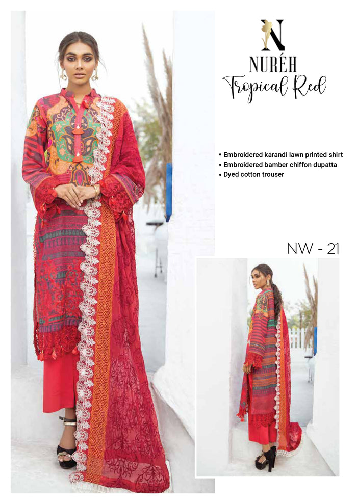 Nureh Lawn Karandi Collection – (Tropical Red) NW-21