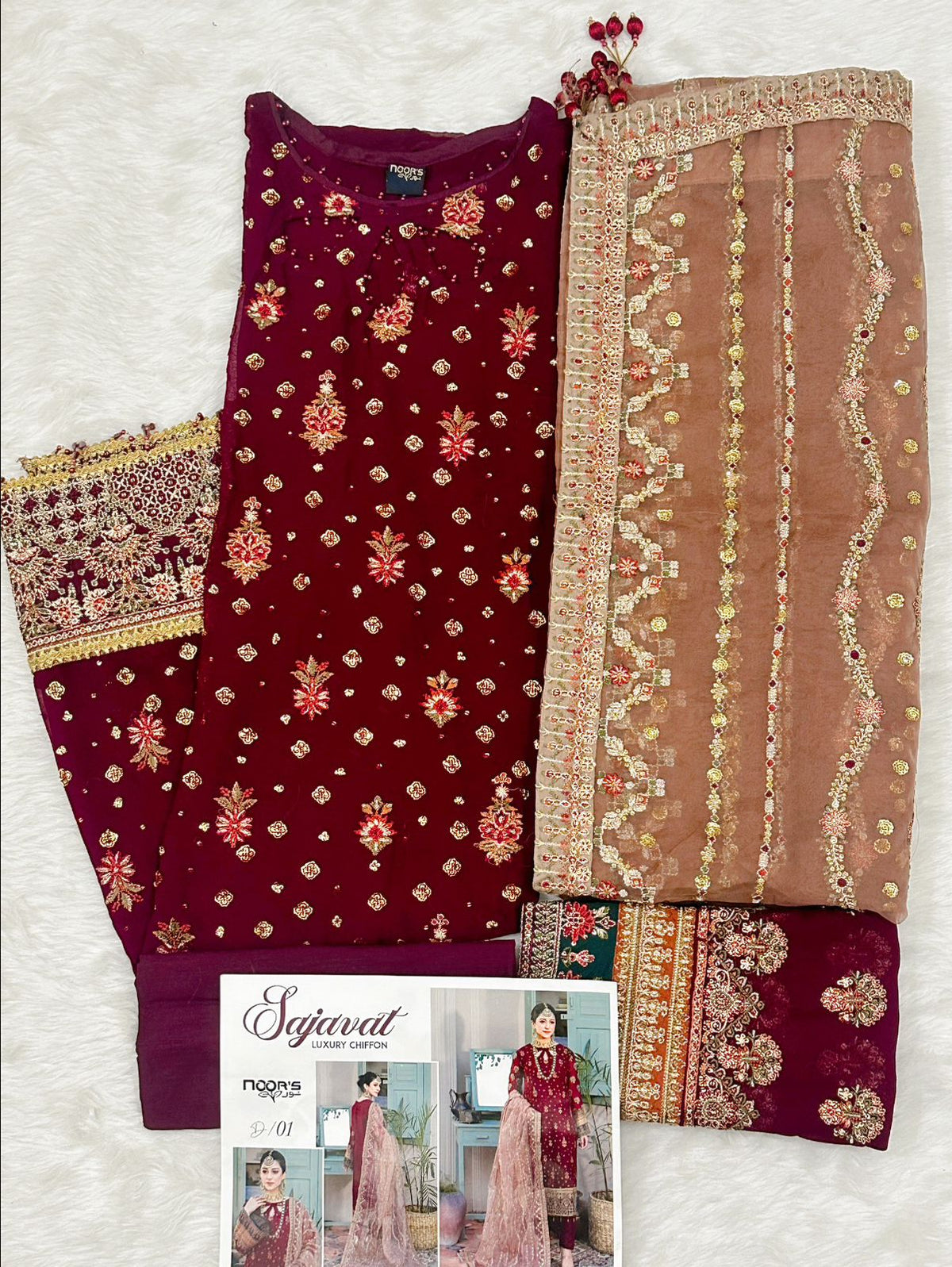 Sajavat Luxury Chiffon By Noor – Design 01