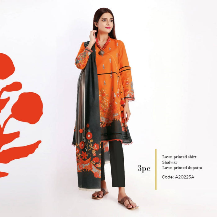 Khaadi 3Pc Suit – A20225A-(Black Orange)
