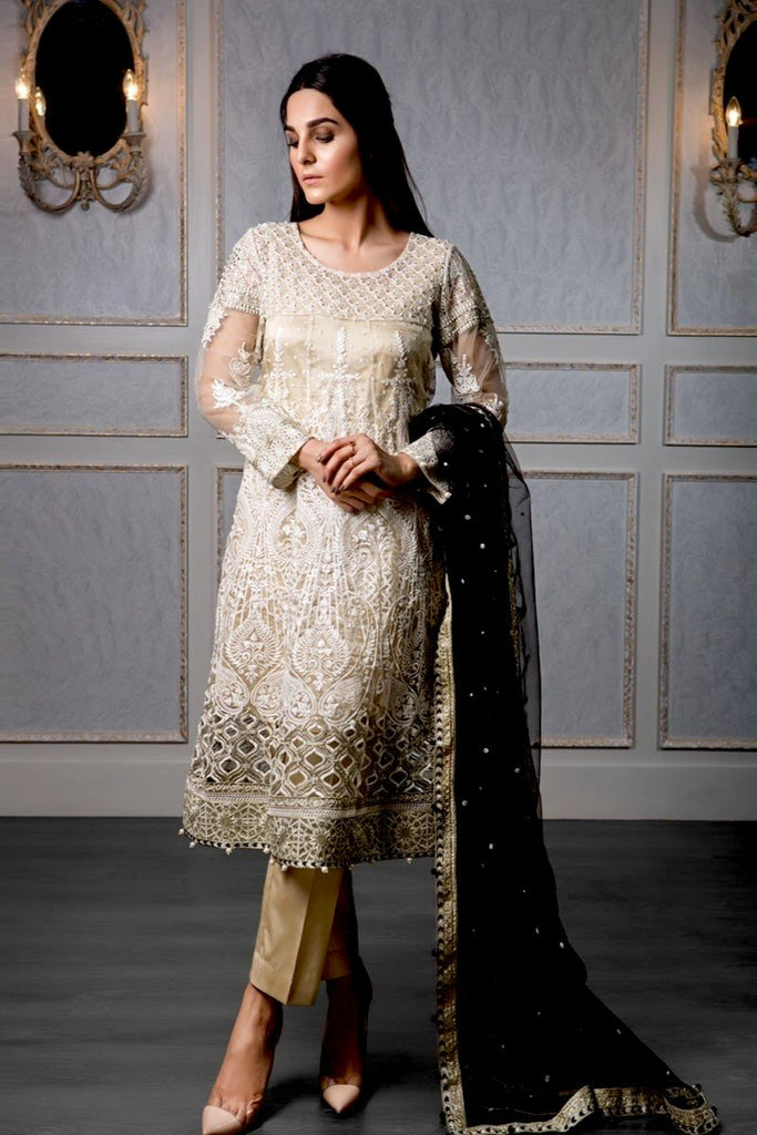 Maria B Mbroidered Wedding Edition – Cream & Black (BD-1201)