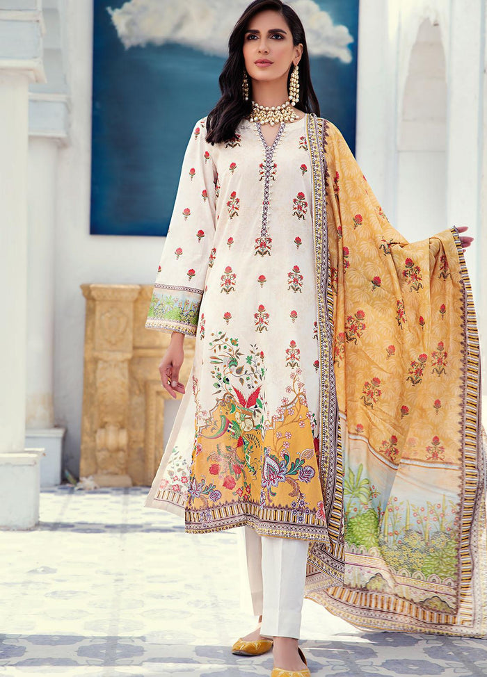 Cross Stitch Printed Lawn Collection – FLORAL BEIGE