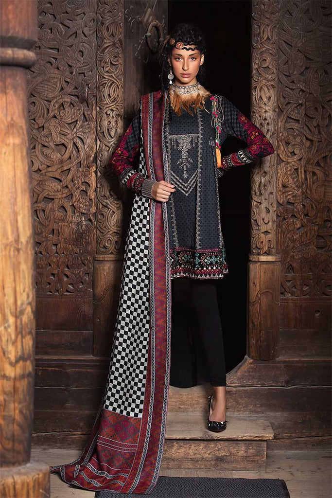 Maria B Linen Winter – Black, Fuchsia Pink & Orange – DL-605