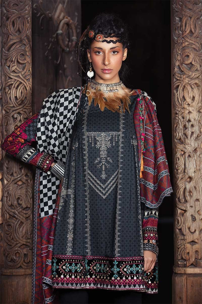 Maria B Linen Winter – Black, Fuchsia Pink & Orange – DL-605