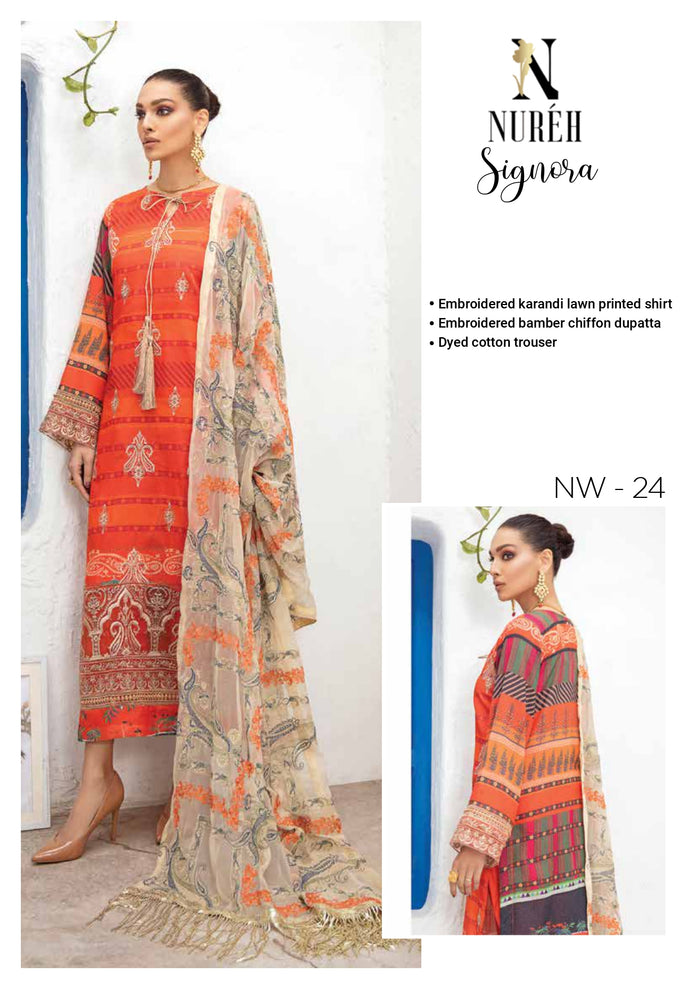 Nureh Lawn Karandi Collection – (Signora) NW-24 – Stitched