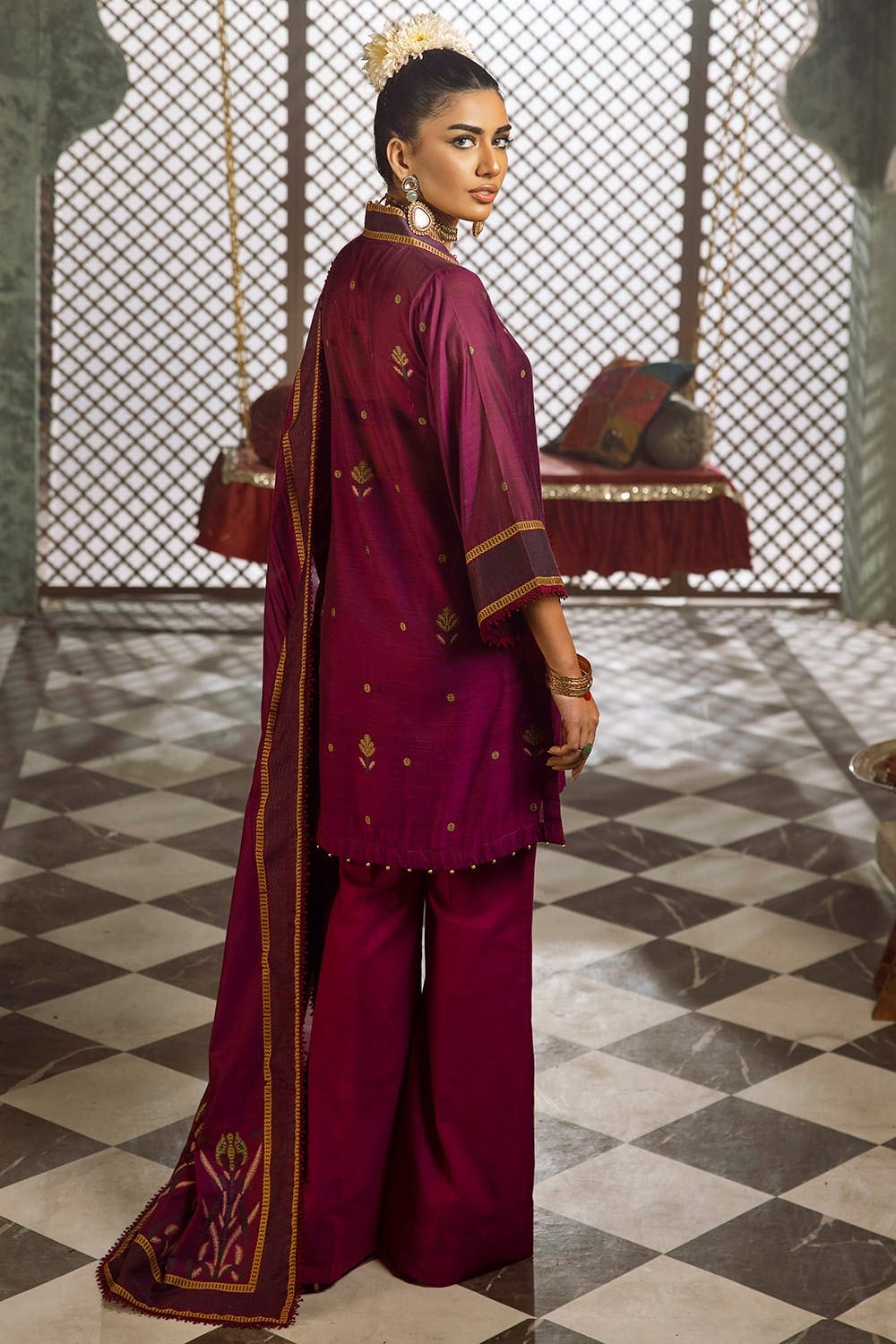 3 Piece Jacquard Unstitched Suit with Dupatta and Inner MJ-42003