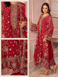 Ronak-e Mehal By ZA Cloths Semi Stitched Chiffon D-04 (Red)