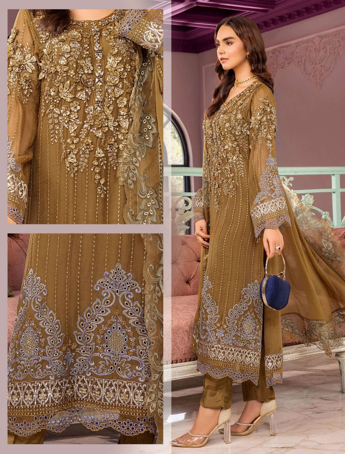 Ronak-e Mehal By Za Cloths Semi Stitched Chiffon D-06